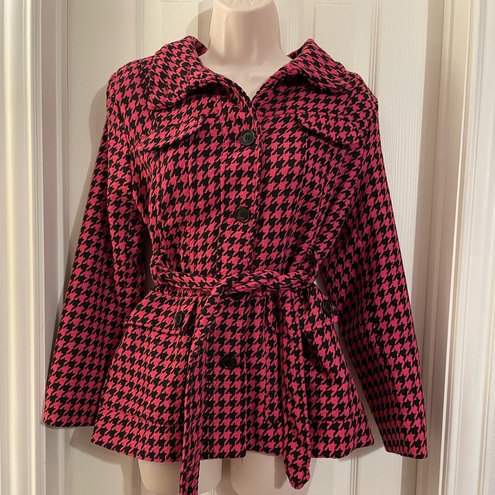 Pink chevron overcoat.